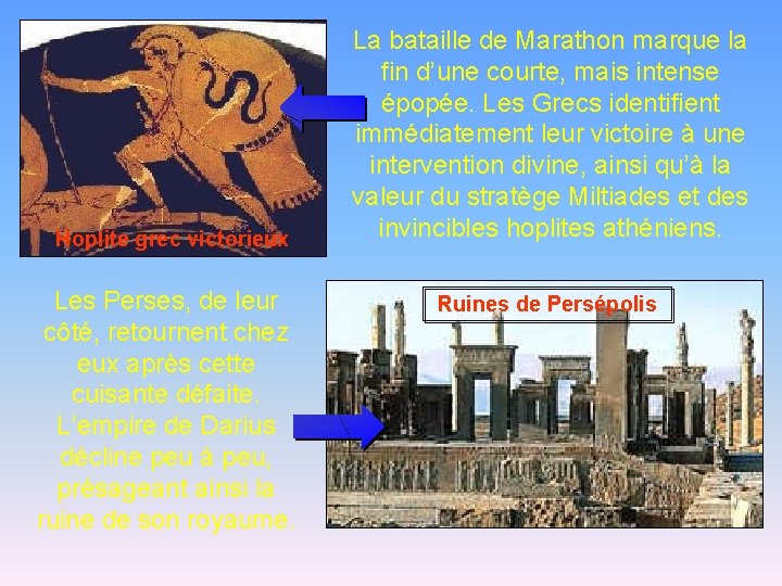 Hoplite grec victorieux Les Perses, de leur côté, retournent chez eux après cette cuisante
