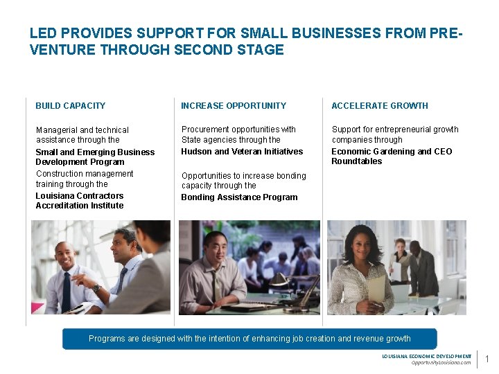 LED PROVIDES SUPPORT FOR SMALL BUSINESSES FROM PREVENTURE THROUGH SECOND STAGE BUILD CAPACITY INCREASE