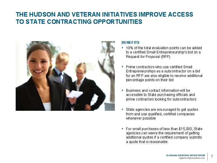 THE HUDSON AND VETERAN INITIATIVES IMPROVE ACCESS TO STATE CONTRACTING OPPORTUNITIES BENEFITS § 10%