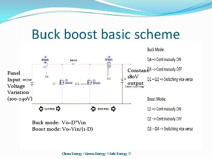 Buck boost basic scheme Constant 180 V output Panel Input Voltage Variation (100 -240