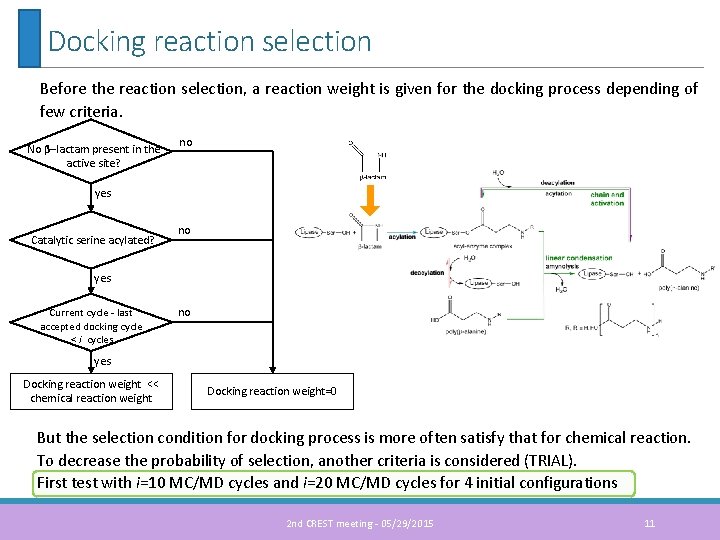 Docking reaction selection Before the reaction selection, a reaction weight is given for the