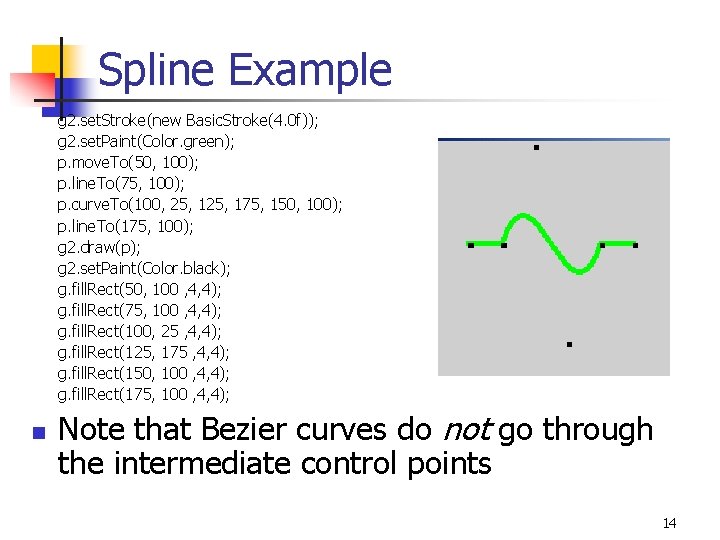 Spline Example g 2. set. Stroke(new Basic. Stroke(4. 0 f)); g 2. set. Paint(Color.
