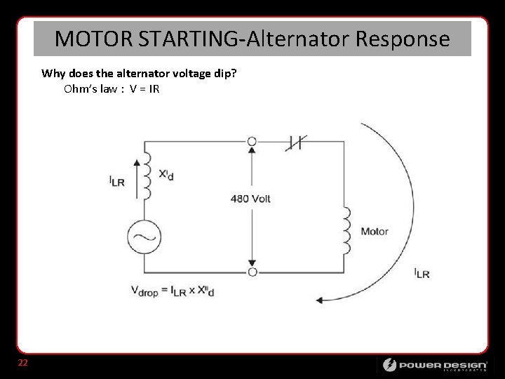 MOTOR STARTING-Alternator Response Why does the alternator voltage dip? Ohm’s law : V =