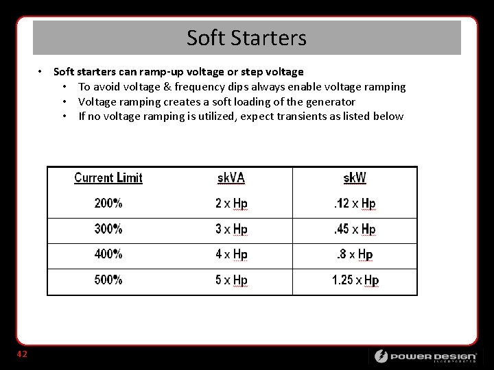 Soft Starters • Soft starters can ramp-up voltage or step voltage • To avoid
