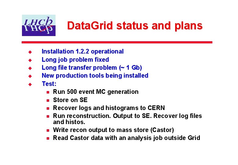 Data. Grid status and plans u u u Installation 1. 2. 2 operational Long