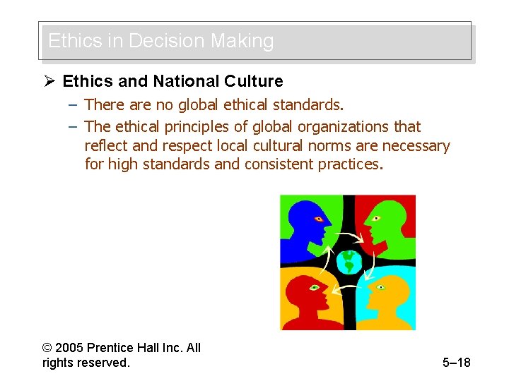 Ethics in Decision Making Ø Ethics and National Culture – There are no global