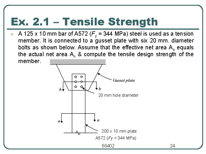 Ex. 2. 1 – Tensile Strength l A 125 x 10 mm bar of