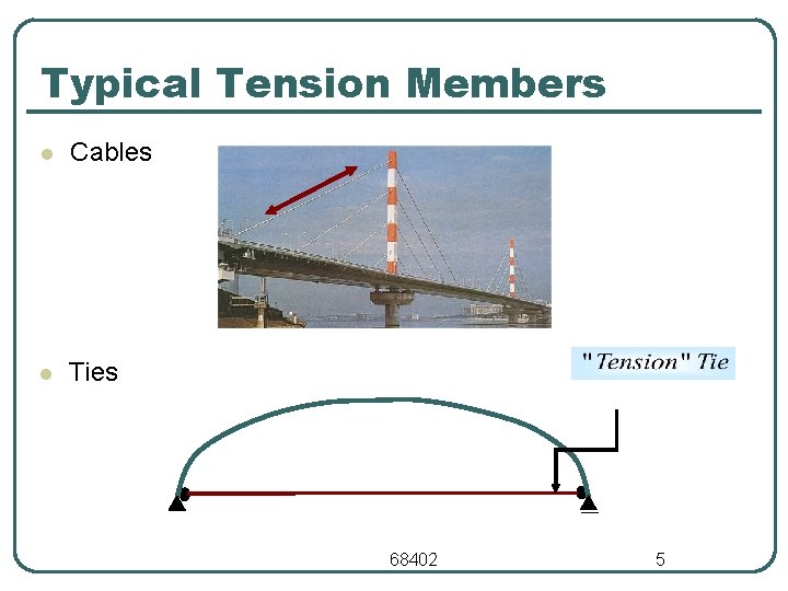 Typical Tension Members l Cables l Ties 68402 5 