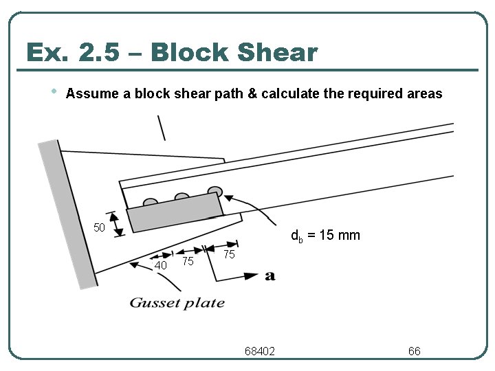 Ex. 2. 5 – Block Shear • Assume a block shear path & calculate