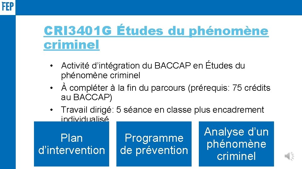 CRI 3401 G Études du phénomène criminel • Activité d’intégration du BACCAP en Études