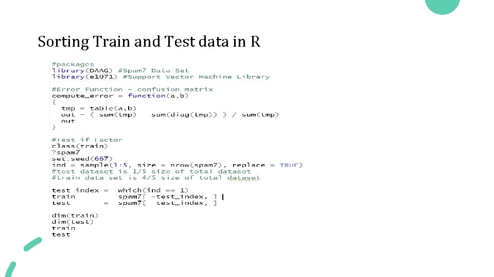 Sorting Train and Test data in R 