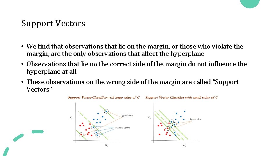 Support Vectors • We find that observations that lie on the margin, or those
