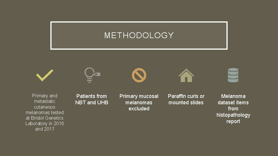 METHODOLOGY Primary and metastatic cutaneous melanomas tested at Bristol Genetics Laboratory in 2016 and