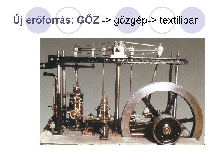 Új erőforrás: GŐZ -> gőzgép-> textilipar 