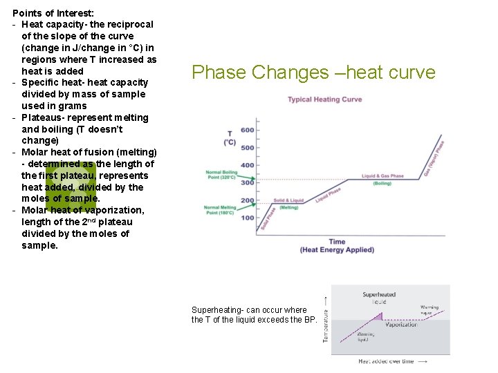 Points of Interest: - Heat capacity- the reciprocal of the slope of the curve