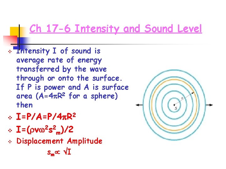 Ch 17 -6 Intensity and Sound Level v v Intensity I of sound is