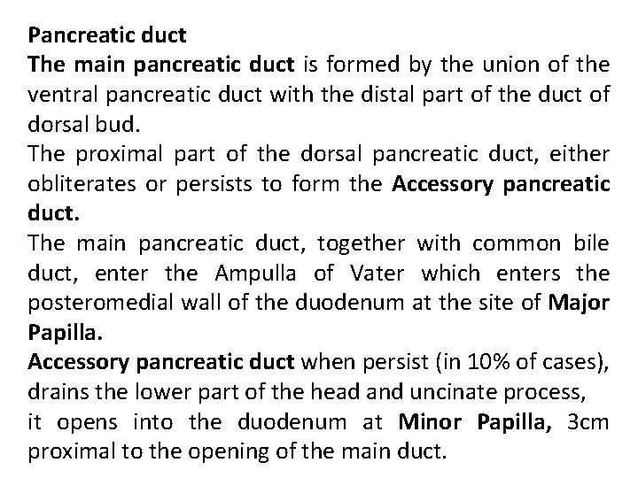 Pancreatic duct The main pancreatic duct is formed by the union of the ventral