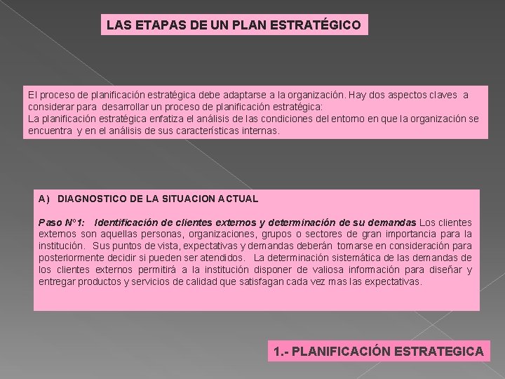 LAS ETAPAS DE UN PLAN ESTRATÉGICO El proceso de planificación estratégica debe adaptarse a