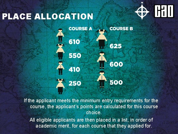 PLACE ALLOCATION If the applicant meets the minimum entry requirements for the course, the
