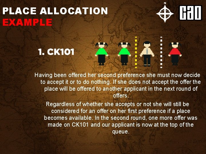 PLACE ALLOCATION EXAMPLE Having been offered her second preference she must now decide to