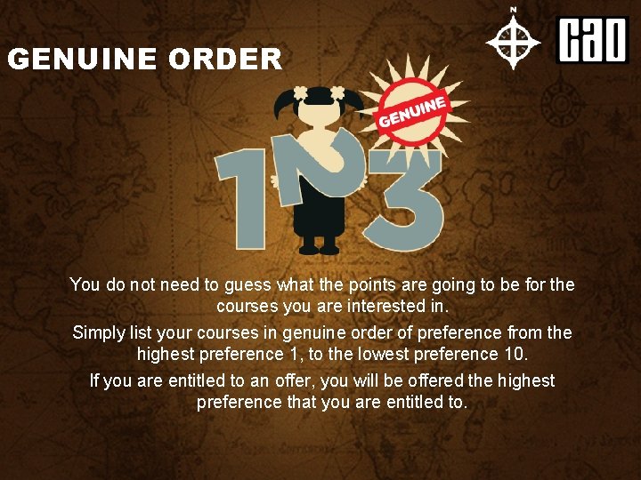 GENUINE ORDER You do not need to guess what the points are going to