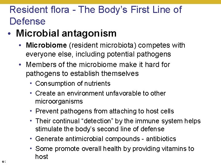 Resident flora - The Body’s First Line of Defense • Microbial antagonism • Microbiome