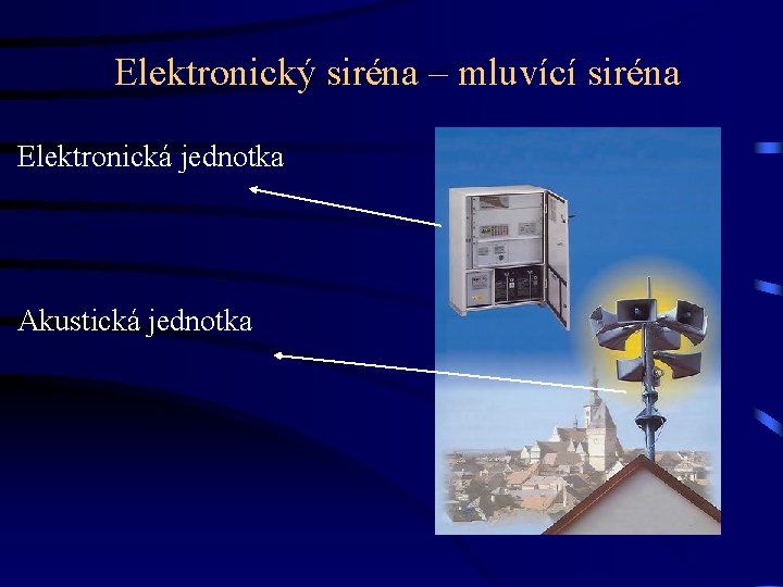 Elektronický siréna – mluvící siréna Elektronická jednotka Akustická jednotka 