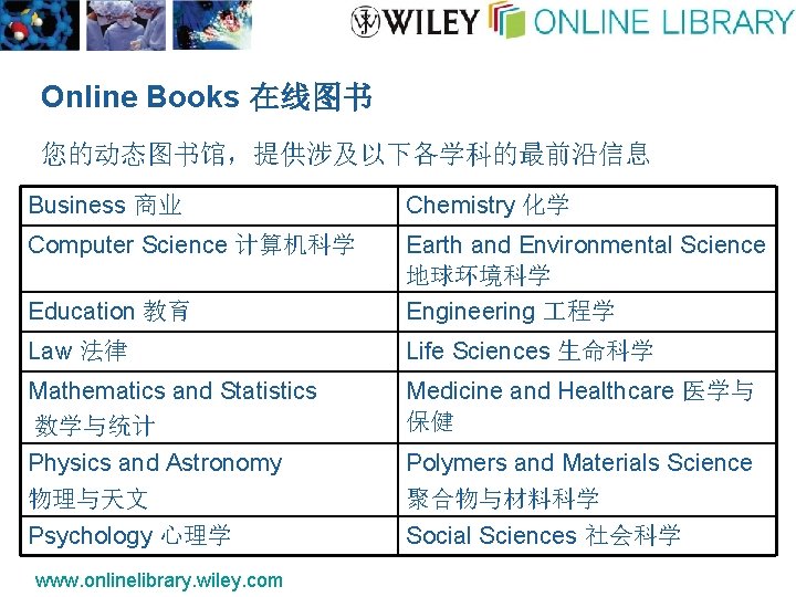 Online Books 在线图书 您的动态图书馆，提供涉及以下各学科的最前沿信息 Business 商业 Chemistry 化学 Computer Science 计算机科学 Education 教育 Earth