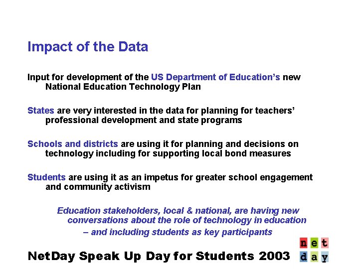 Impact of the Data Input for development of the US Department of Education’s new