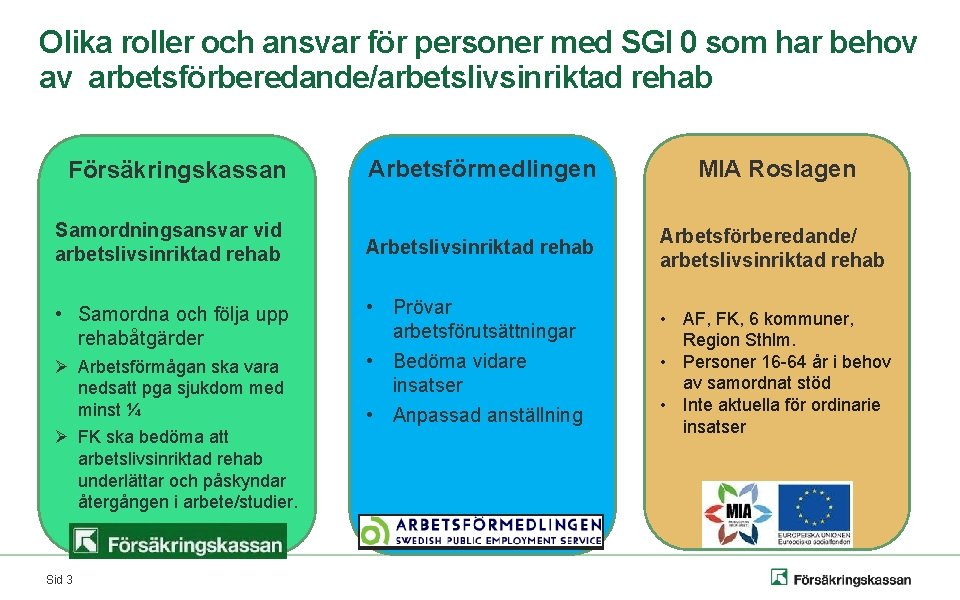 Olika roller och ansvar för personer med SGI 0 som har behov av arbetsförberedande/arbetslivsinriktad