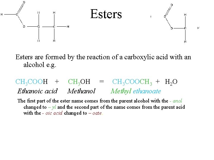 Esters are formed by the reaction of a carboxylic acid with an alcohol e. Esters are formed by the reaction of a carboxylic acid with an alcohol e.
