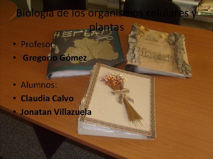 Biología de los organismos celulares y plantas • Profesor: • Gregorio Gómez • Alumnos: