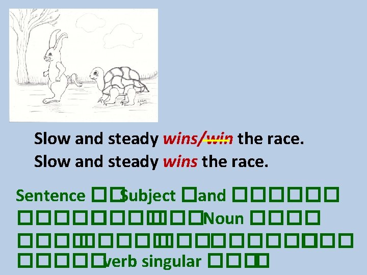 Slow and steady wins/win the race. Slow and steady wins the race. Sentence ��Subject
