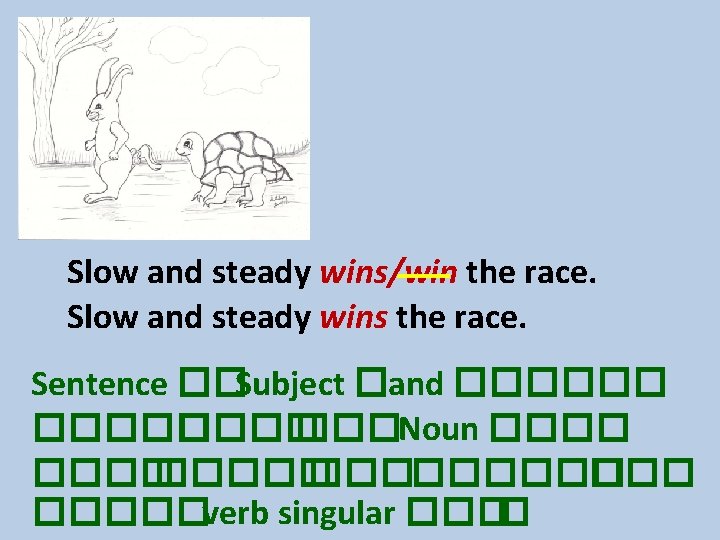Slow and steady wins/win the race. Slow and steady wins the race. Sentence ��Subject Slow and steady wins/win the race. Slow and steady wins the race. Sentence ��Subject