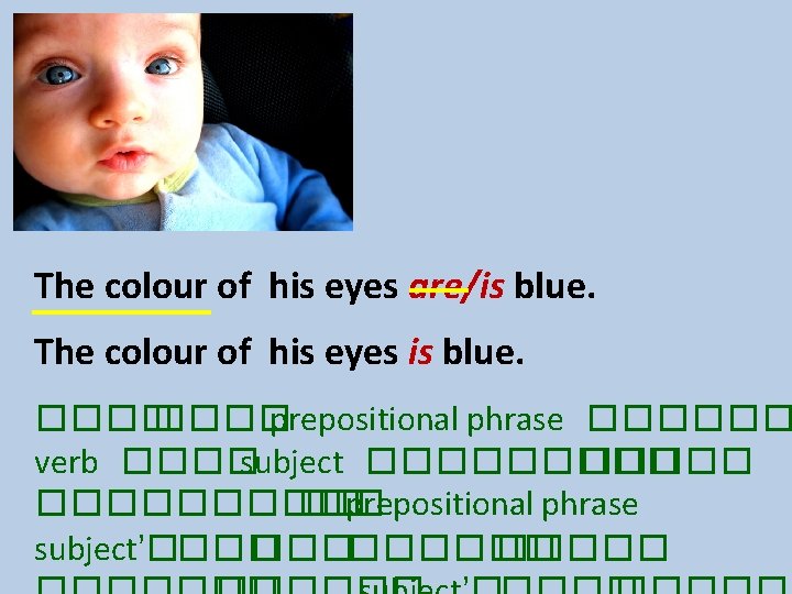 The colour of his eyes are/is blue. The colour of his eyes is blue.