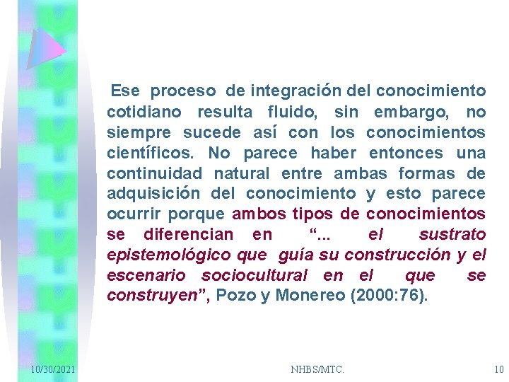 Ese proceso de integración del conocimiento cotidiano resulta fluido, sin embargo, no siempre sucede