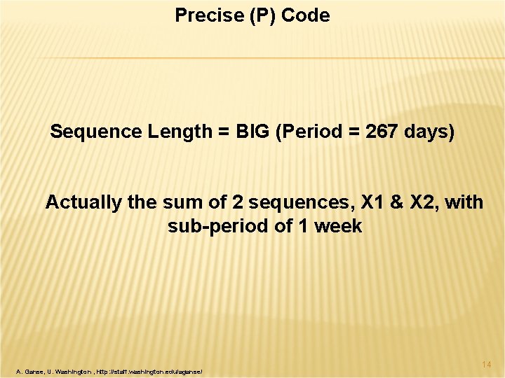 Precise (P) Code Sequence Length = BIG (Period = 267 days) Actually the sum