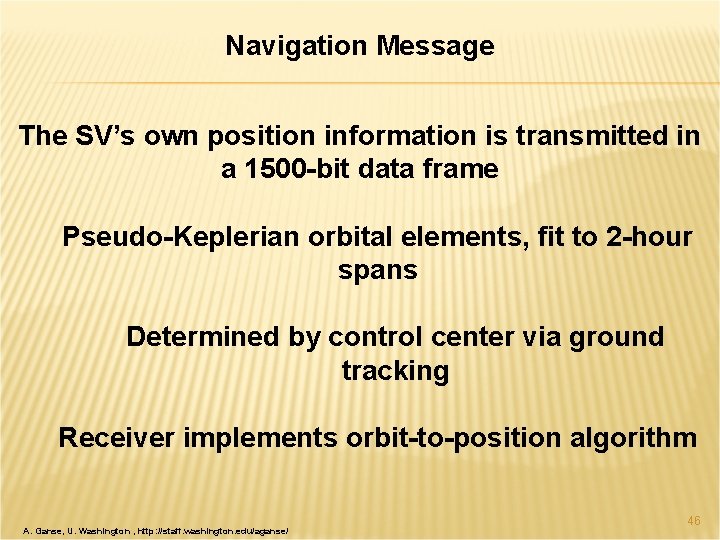 Navigation Message The SV’s own position information is transmitted in a 1500 -bit data