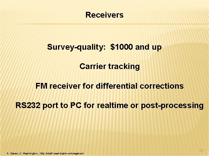Receivers Survey-quality: $1000 and up Carrier tracking FM receiver for differential corrections RS 232