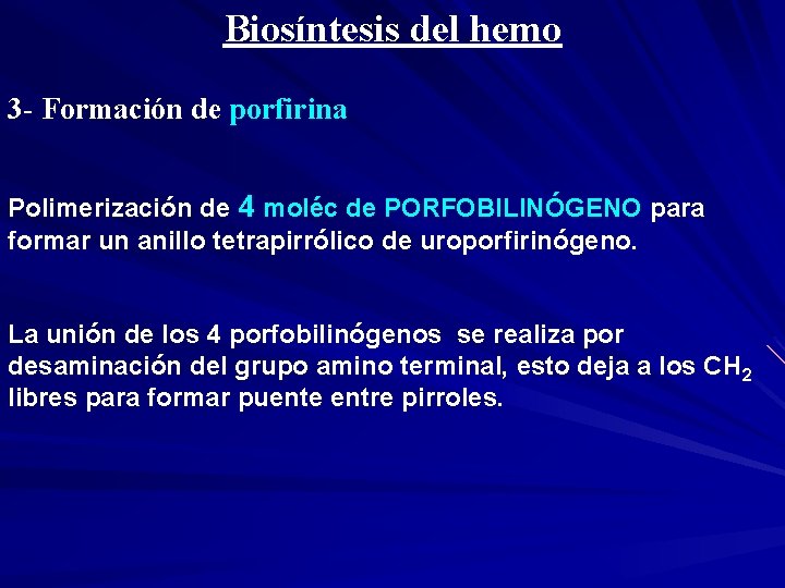 Biosíntesis del hemo 3 - Formación de porfirina Polimerización de 4 moléc de PORFOBILINÓGENO