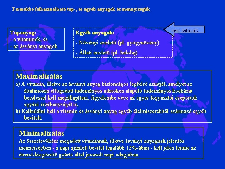 Termékbe felhasználható táp-, és egyéb anyagok és mennyiségük Tápanyag: - a vitaminok, és - Termékbe felhasználható táp-, és egyéb anyagok és mennyiségük Tápanyag: - a vitaminok, és -