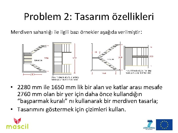 Problem 2: Tasarım özellikleri Merdiven sahanlığı ile ilgili bazı örnekler aşağıda verilmiştir: • 2280