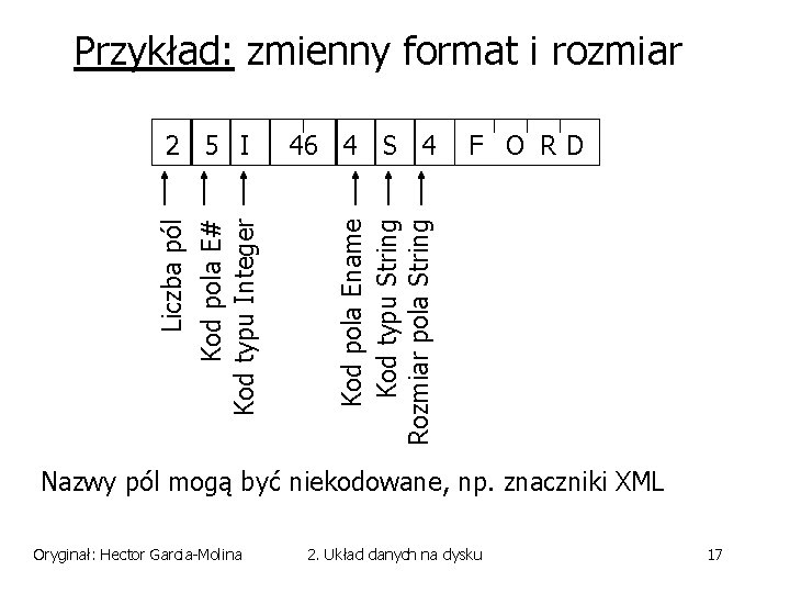 Przykład: zmienny format i rozmiar 46 4 S 4 F O RD Kod pola