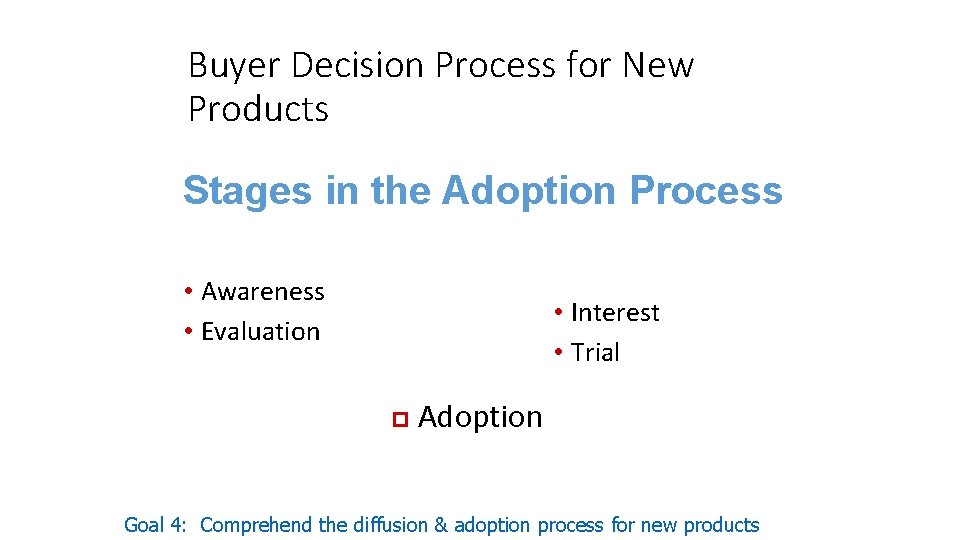 Buyer Decision Process for New Products Stages in the Adoption Process • Awareness •