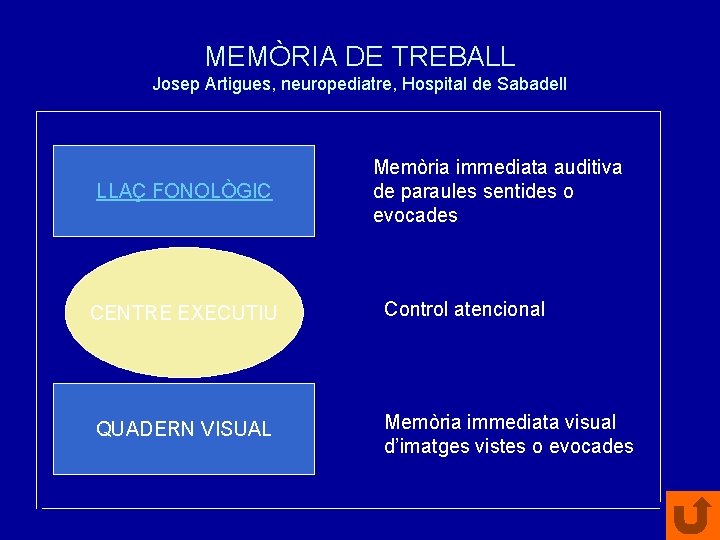 MEMÒRIA DE TREBALL Josep Artigues, neuropediatre, Hospital de Sabadell LLAÇ FONOLÒGIC CENTRE EXECUTIU QUADERN