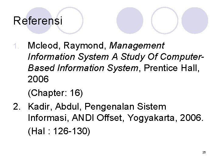 Referensi Mcleod, Raymond, Management Information System A Study Of Computer. Based Information System, Prentice