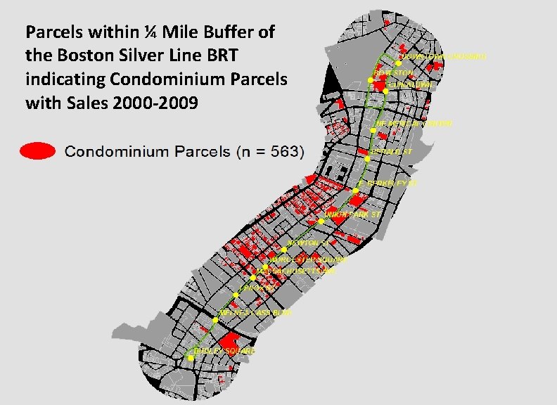 Parcels within ¼ Mile Buffer of the Boston Silver Line BRT indicating Condominium Parcels