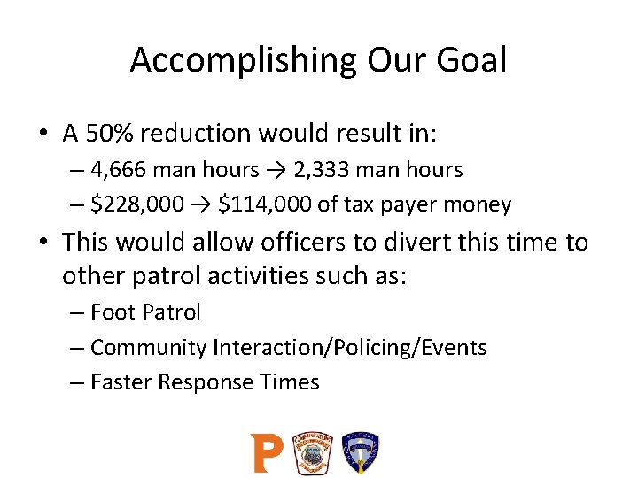 Accomplishing Our Goal • A 50% reduction would result in: – 4, 666 man