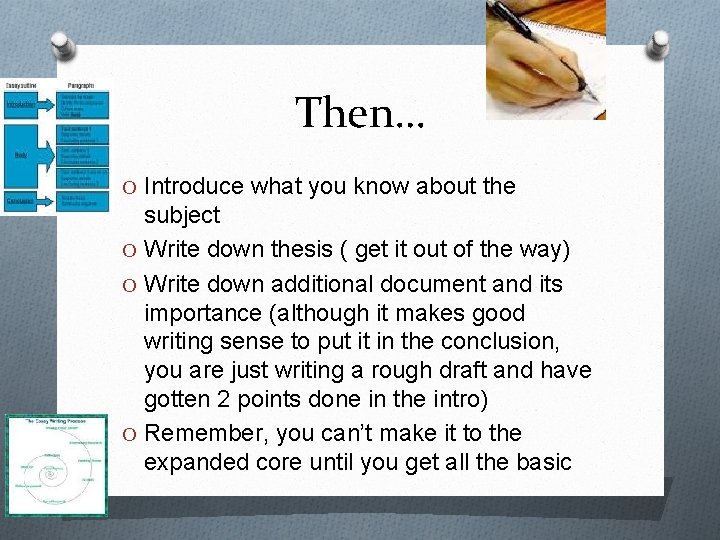 Then… O Introduce what you know about the subject O Write down thesis (