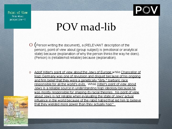 POV mad-lib O (Person writing the document), a (RELEVANT description of the person), point